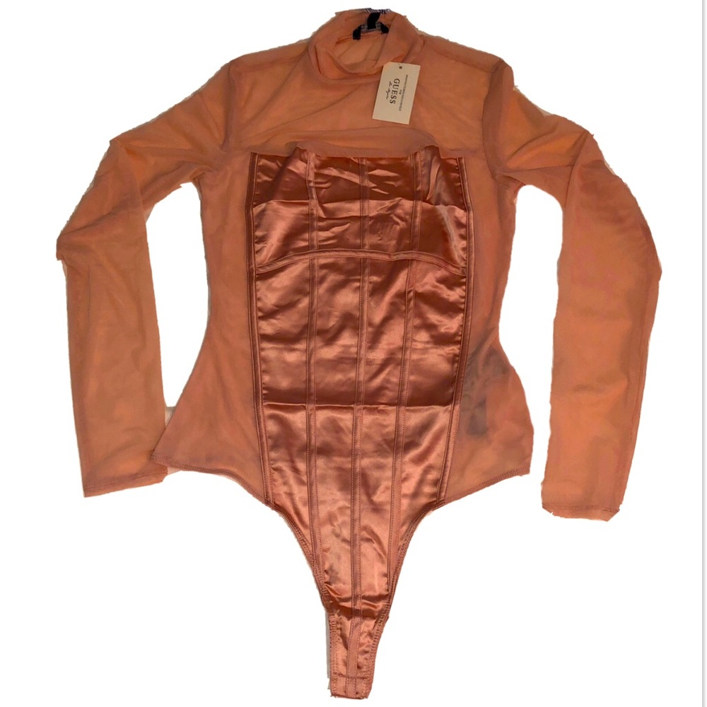 NWT Guess Short Cake Caged Mesh Bodysuit in Light Pink